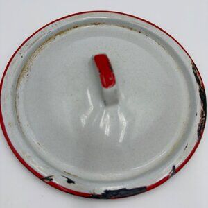 Vintage Enamelware Metal Lid Red Rim 8" Diameter Rustic Farmhouse Style Lid Only
